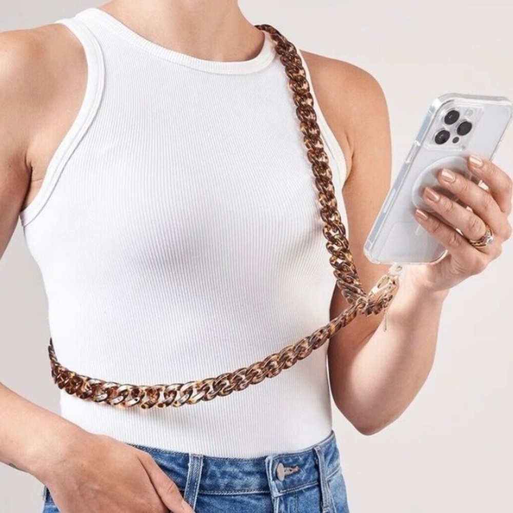 Tortoise Shell Crossbody Chain Phone Lanyard Purse Chain 51” No Case Attachment